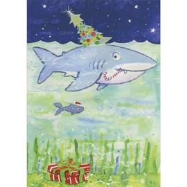 Sellers Publishing RSVP Shark with Decorated Tree on Top Fin Funny/Humorous Christmas Card