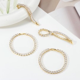 Dochais Set of 4 Women's Tennis Bracelets, Gold Silver, Diamond Bracelet, Cubic Zirconia, Glitter Bracelet, Women's Rhinestone Bracelet for Women, Girls, Wife, Mother, Jewellery, Gift, 17.5 cm, 19 cm,