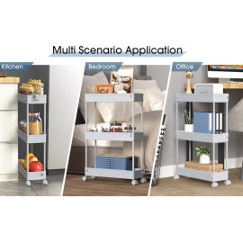 QNI-LMB Carrito Auxiliar Delgado Para Almacenamiento 3 Niveles Gris