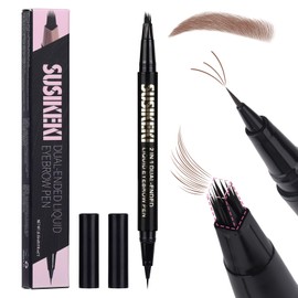 SUSIKEKI Dual Ended Microblading Eyebrow Pen - 2 in 1 Liquid Eyebrow Pencil with Brow-Fection Angled Brush & Precise Detail Brush-Tip, Shapes & Fills Hair-Like Looking Brows, Lasts All-Day, Brown