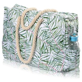 WEIBIN Beach Bag and Pool Bag, Waterproof Sandproof XXL Extra Large Shoulder Tote Bags with Top Zipper, Side Bottle Pockets