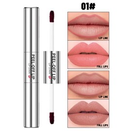 Erinde 2 colore Peel - off Lápiz de Labios, 2-in-1 Dual-ended Matte Lip Gloss, Barra de Labios Resistente al Agua de Larga Duración, Barra de Labios Peel-Off Altamente Pigmentada, 1#