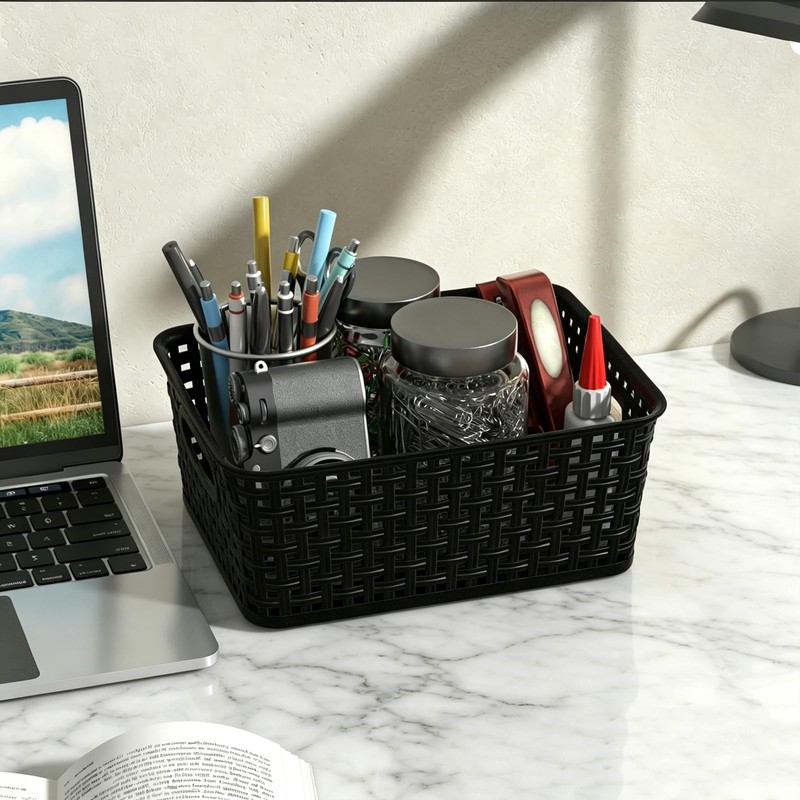 Ewingger Set of 6 Black Plastic Storage Baskets, Small Organzing