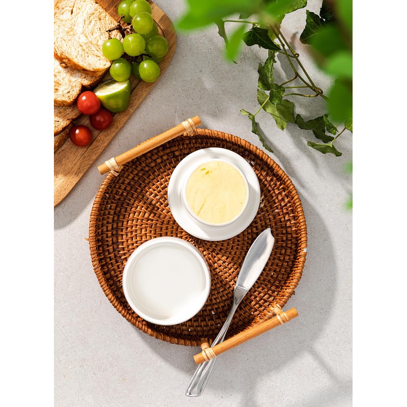 French Butter Crock with Lid for Countertop,Porcelain Butter Keeper with