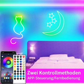 segrass Neon LED Strip 10 m, with Remote Control, App Control, IP65 Waterproof Flexible Neon RGB LED Strip, 24 V LED Strip Neon Rope Lamp, Applicable to Bedroom, Room and Outdoor Decoration