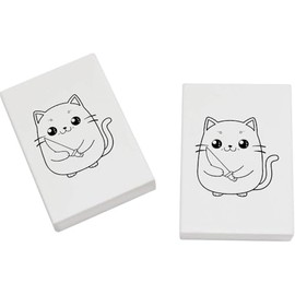 2 x 45mm 'Cute Angry Cat' Erasers/Rubbers (ER00044368)