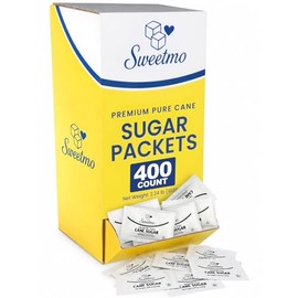 Sweetmo Sugar packets - 400 Count Dispenser Box, Pure Cane White Granulated Sugar Packets, Individual Wrapped, Bulk Packets for Coffee, Restaurants, Office, Cafés & Food Service