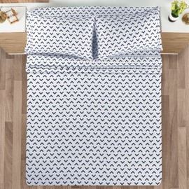 Utopia Bedding Queen Sheet Set, Soft Microfiber 4 Piece Bed Sheets with 15" Deep Pocket - Easy Care Brushed Microfiber (Arrows - Navy)