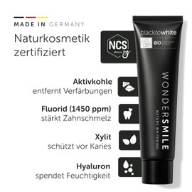 Wondersmile Activated Carbon Toothpaste Mint - Gentle Whitening - Fluoride 1450 ppm - Includes Sea Buckthorn Water & Hyaluronic - NCS Certified Natural Cosmetics - 100% Vegan (Pack of 8)