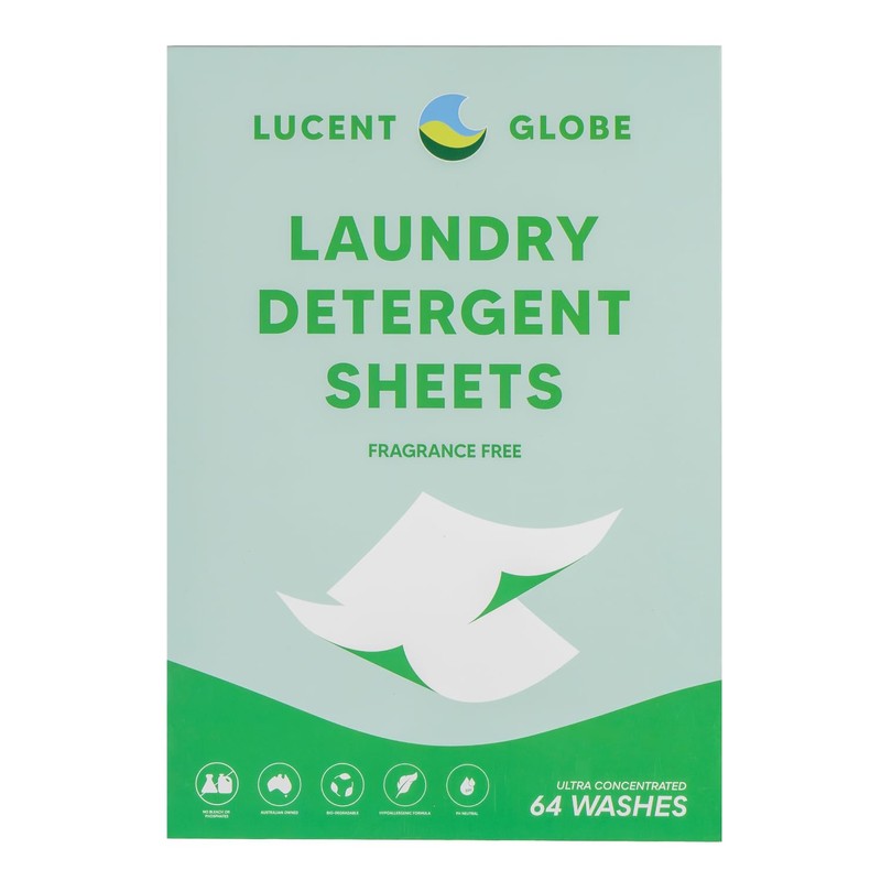 Lucent Globe Sensitive Fragrance Free Laundry Detergent Sheets, 64 Washes,