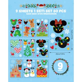 Christmas Window Clings Decorations - Cute Funny Double-Sided Static Stickers for Glass Windows and Doors, Perfect Decorations, with Castle Pattern, Reusable 9 Sheets