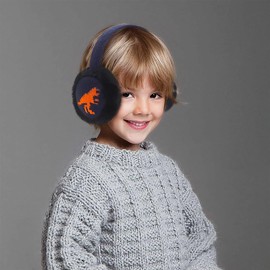 BAOPLAYKIDS Kids Dinosaur Knit Earmuffs Winter Outdoor Ear Muffs Soft Plush Ear Warmers for Boys Girls Navy Orange
