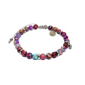 OCHRANA Pulsera ajustable de jaspe sedimento rosa con acero inoxidable de 6mm