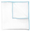 BELLUNO White Pocket Square with Embroidered Pastel Blue Edge