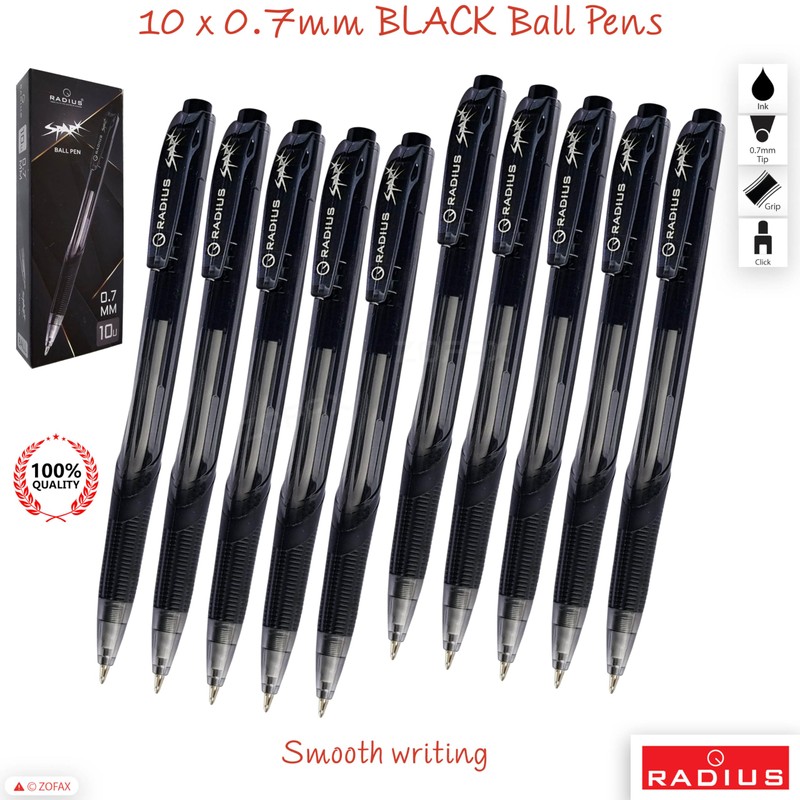 RADIUS Spark Retractable Ballpoint Pens, BLACK, Fine Point (0.7mm), Pack