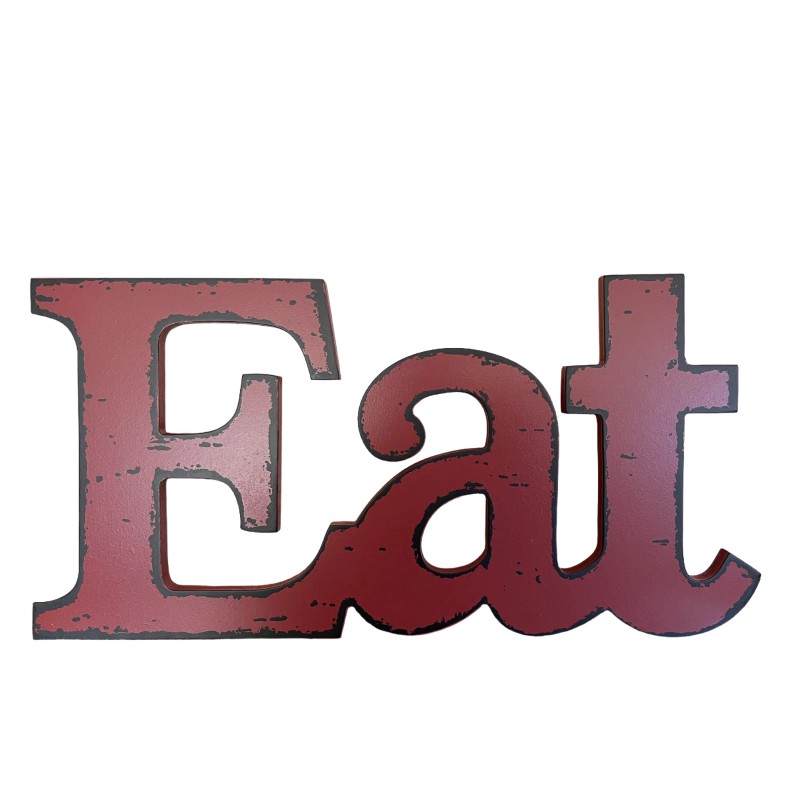 K.U.A Red Eat Wood Wall Decor Hanging Sign Chic MDF