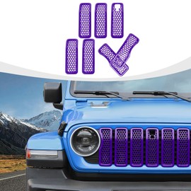 RAZPOY JL Grill Inserts, 7PCS Front Mesh Grille Cover Guard Compatible with 2024 Jeep Wrangler JL 4XE & Gladiator JT, Purple (with Camera)