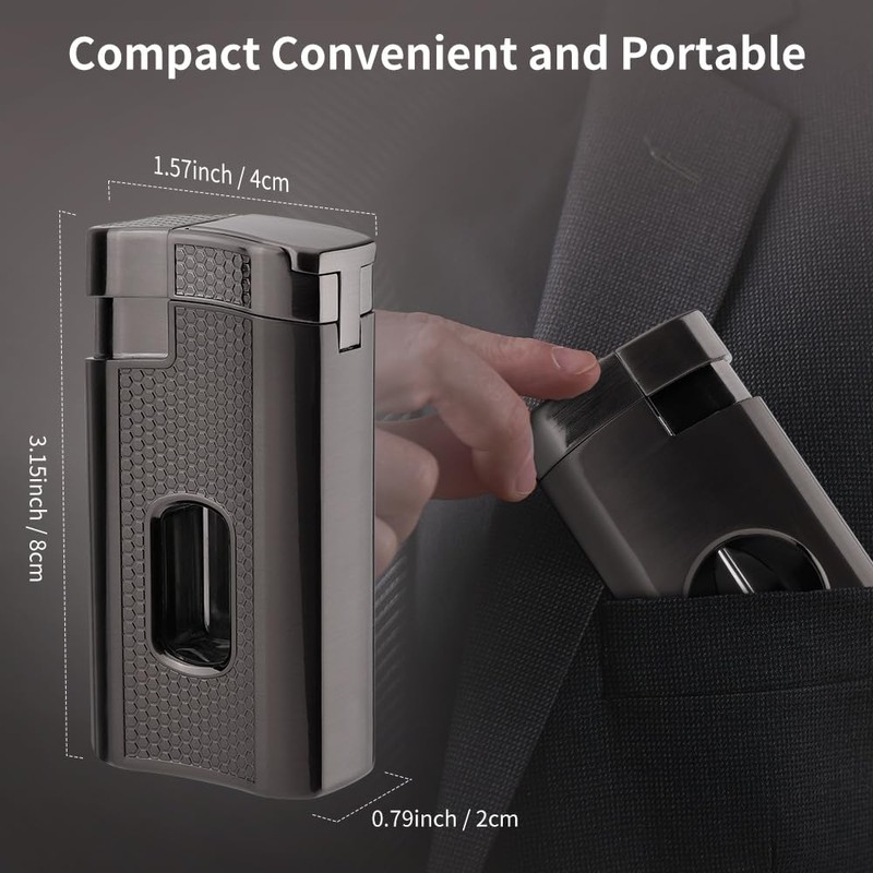 Cigar Torch Lighter, Triple Jet Flame Refillable Butane Lighters with