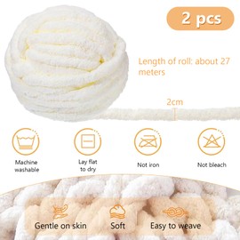 Dicke Wolle Garn 500 g(250 g*2) ca.54 m, Milchig Weiß Chunky Wolle, Super Soft Chenille Chunky Yarn, Grobstrick Weiches Wollgarn, Soft Arm Knitting zum Häkeln Decke, Schals, Mützen, Decken, Zierkissen