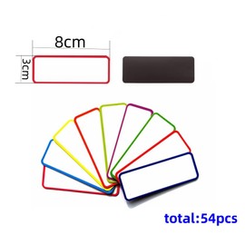 Changyeah Magnetic Dry Erase Labels, 54 pcs Reusable Name Tags Magnets for Students Classroom,9 Color Refrigerator Blank Writable Erasable Card for School Office Label with Pen