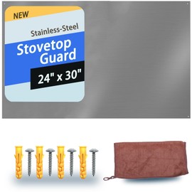 SHACO 24 x 30 Inch Stainless Steel Backsplash for Stove, Metal Panel Splatter Guard for Stovetop with Pre-drilled Hole, Microfiber Towel and Matching Screw