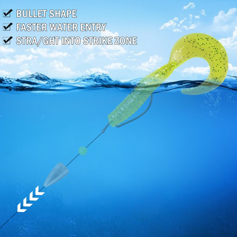 Bullet Fishing Weights Sinkers, 30pcs Fishing Worm Weights Slip Sinkers