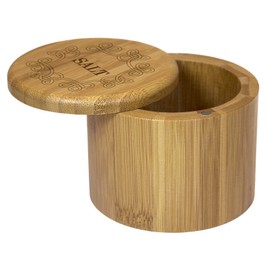 Totally Bamboo Salt Cellar Bamboo Storage Box with Magnetic Swivel Lid, 6 Ounce Capacity, Celtic Knot Engraved on Lid
