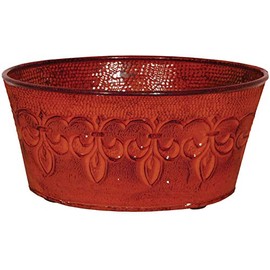 Robert Allen MPT01892 Fluer De Lis Series Metal Bowl Planter Flower Pot, 8", Color Cayenne Red