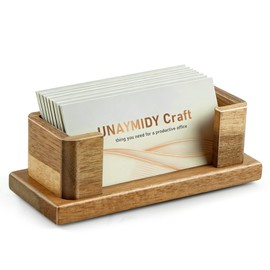 UNAYMIDY Business Card Holder for Desk, Acacia Wood Desktop Name Card Display Stand & Office Desk Accessories for Office Home Tabletop Exhibition