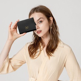 YAMEIZE Cute Purse Women Ladies Small Wallet Tri-fold with Butterfly Pendant Slim PU Leather Card Holder Coin Purses Pink for Girls