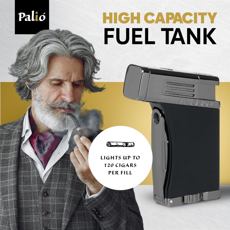 Palió Pro Scorpius Angled Black Single-Jet Refillable Butane Torch Lighter