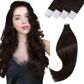 Vivien Tape-In Real Hair Extensions, Remy Tape-In Extensions, Dark Brown, Remy Tape-In Human Hair Extensions with Tape, 50 cm, 50 g, 20 Pieces, #2