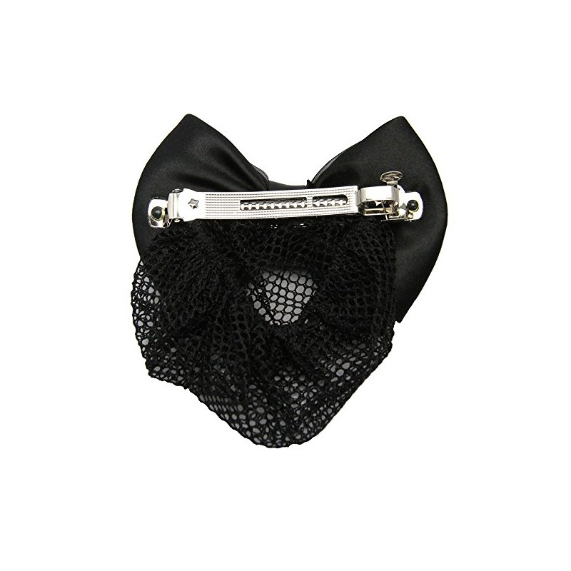 GLOBAL BOX Ribbon Barrette with Net Hair Bulk Chignon, navy