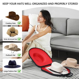 Anysiny Hat Box for Travel-Crush Proof Hat Travel Case for Cowboy Hats Holder Storage Box Organizer Cap Carrier with Adjustable Carry Strap