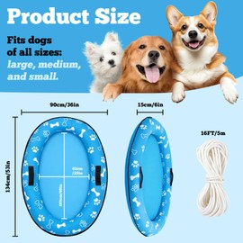 Inflatable Dog Pool Float with Rope, 53x36 Inch Oval Lake Floatie Raft for Large Medium Small Dogs Up to 80lb, Puppy Doggies Swimming Floaty Boat, Pet Summer Floating Mat Blue