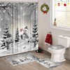 Farmhouse Winter Christmas Shower Curtain Set, Cute Snowman Snow Forest