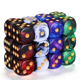 Sibba 24 Pack Marble Swirl D6 Dice 6 Sided Dice Set 16mm Round Corner Board Game Dices Round Angle Six Sided Dices Die with Free Pouch for DND MTG Tenzi Farkle Yahtzee Bunco Math Learning