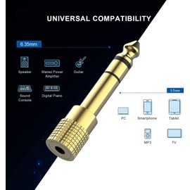Headphones Adapter, Headphone Jack Adapter 6.35mm (1/4 inch) Male to 3.5mm (1/8 inch) Female Stereo Audio Headphone Adapter Gold Plated Jack Converter for Audio Mixer, Electric Piano