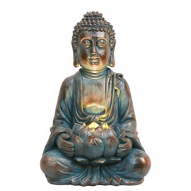 TERESA'S COLLECTIONS 12.6'' Meditating Buddha Statue for Garden Decor with Solar Lights, Large Resin Outdoor Statue Garden Sculpture Figurines for Home Patio Lawn Yard Decorations（Bronze