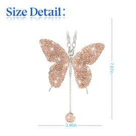 zipelo Bling Butterfly Diamond Car Accessories, Crystal Car Rear View Mirror Charms for Women, Car Decoration Lucky Gifts Hanging Interior Crystal Ornament Pendant Decor for All Cars (Peach Color)