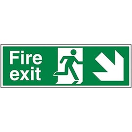 V Safety Fire Exit - Fire Exit Arrow Down Right - 300 X 100mm