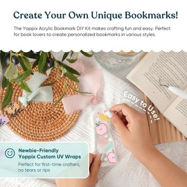 YOPPIX 15 Pieces Acrylic Bookmark Blanks (3mm) Thicken Clear Acrylic Bookmarks with 20 Pcs Book Lover UV DTF Sticker, 15 Pcs Ribbon, Bookmark Making Kit Suitable for DIY Your Crafts Gifts