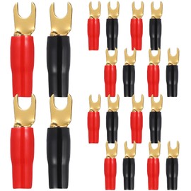 CLISPEED Electrical Connectors, Insulated Terminal Wire Connectors, 8GA Spade Terminal Copper for Speaker Wire Cable, Red, Black（10 Pairs）