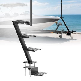 Andorm Heavy Duty Boat Trailer Tongue 4 Steps with Gloves, Non-Slip Boat Trailer Ladder with Safety Handle 500 lbs Capacity