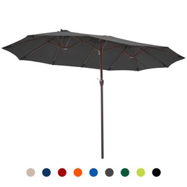 JEAREY 15FT Patio Umbrella Large Outdoor Umbrella Extra Double-Sided Market Umbrella with Crank Handle for Garden, Deck, Backyard and Pool, Gray