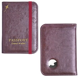 Jasenna Passport Holder with Airtag Slot, Airtag Passport Wallet for Men Women, Slim Leather Passport Holder Case Family for Travel Anti-Lost(1-Dard Red)