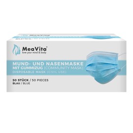 MeaVita Mouth and Nose Mask, Pack of 50, Disposable Mask, 3-ply Elasticated
