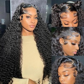GYAJEP 13x6 Water Wave Lace Front Wigs Human Hair 180% Density HD Lace Frontal Wigs Human Hair Pre Plucked with Baby Hair Wet and Wavy Wigs Human Hair Natural Color 28 inch