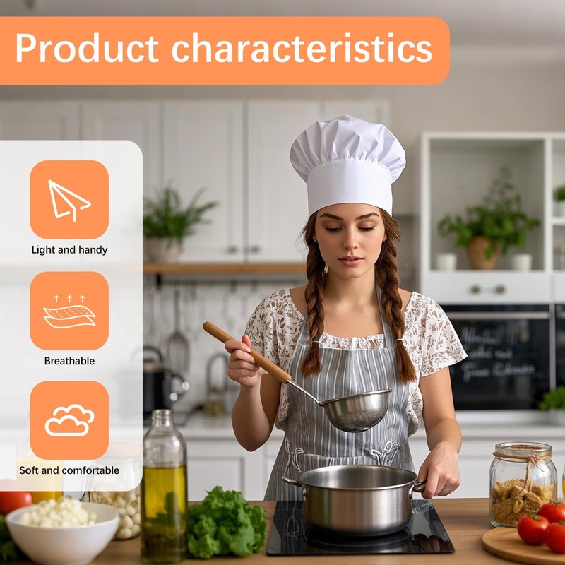 Chef Hat for Adult, Adjustable Elastic Poly-Cotton Kitchen Cooking Cap