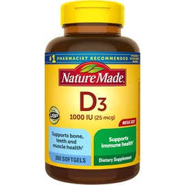 Nature Made Vitamin D3 1000 IU (25 mcg),Dietary Supplement for Bone, 300 Softgel